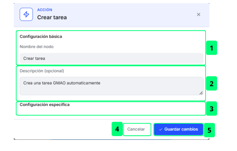 Acción: Crear Tarea — Configuración