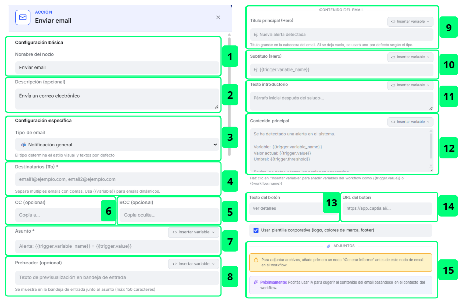 Acción: Enviar Email — Configuración