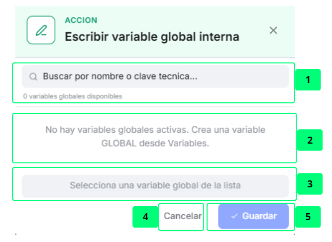 Acción: Escribir Variable Global Interna — Configuración