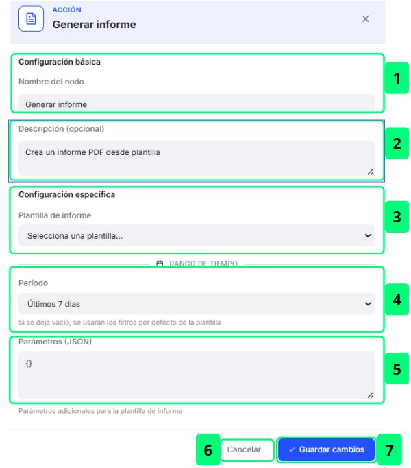 Acción: Generar Informe — Configuración
